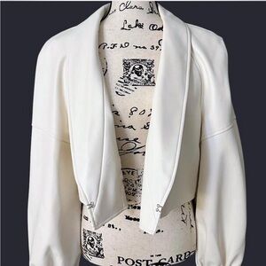 I.N.C. International Concepts Cream Cropped Faux Leather Blazer